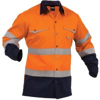 Hi Vis Day/Night Industrial Long Sleeve Vented Cotton Shirt 190gsm