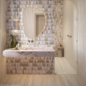 A marble tile, Mixed Colours in colour to suit Bathroom, Kitchen/Laundry, Living, Splashbacks, designed by Greg Natale.