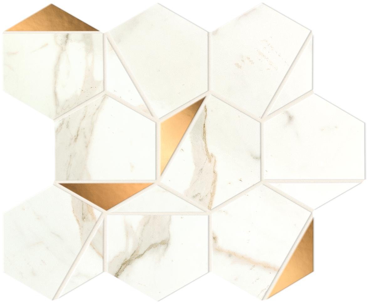 MarvelShine Calacatta Prestigio Gold Hex 25.1x29 Silk Bathroom Tiles