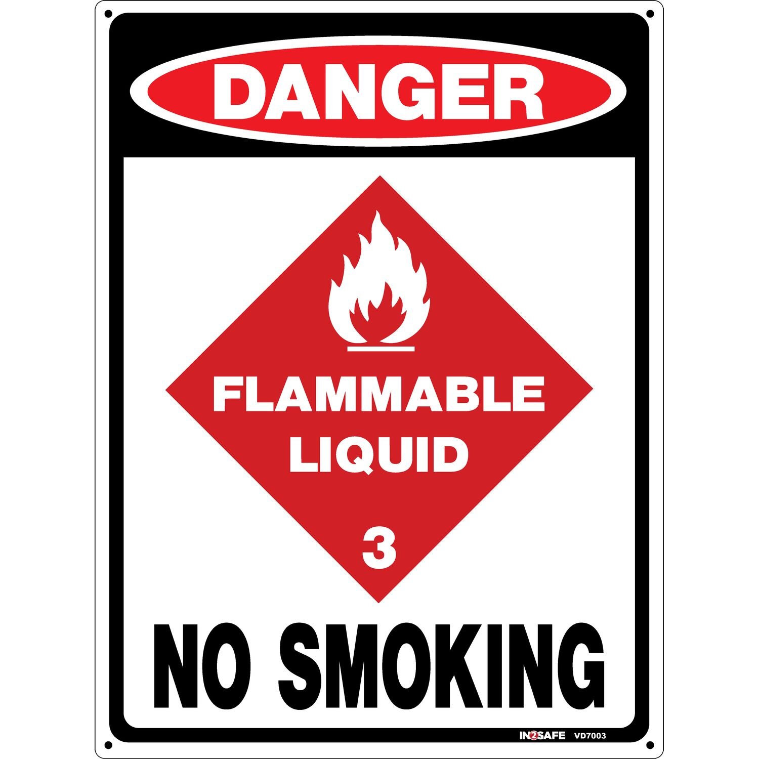 DANGER Flammable Liquid 3 Daimond No Smoking Sign