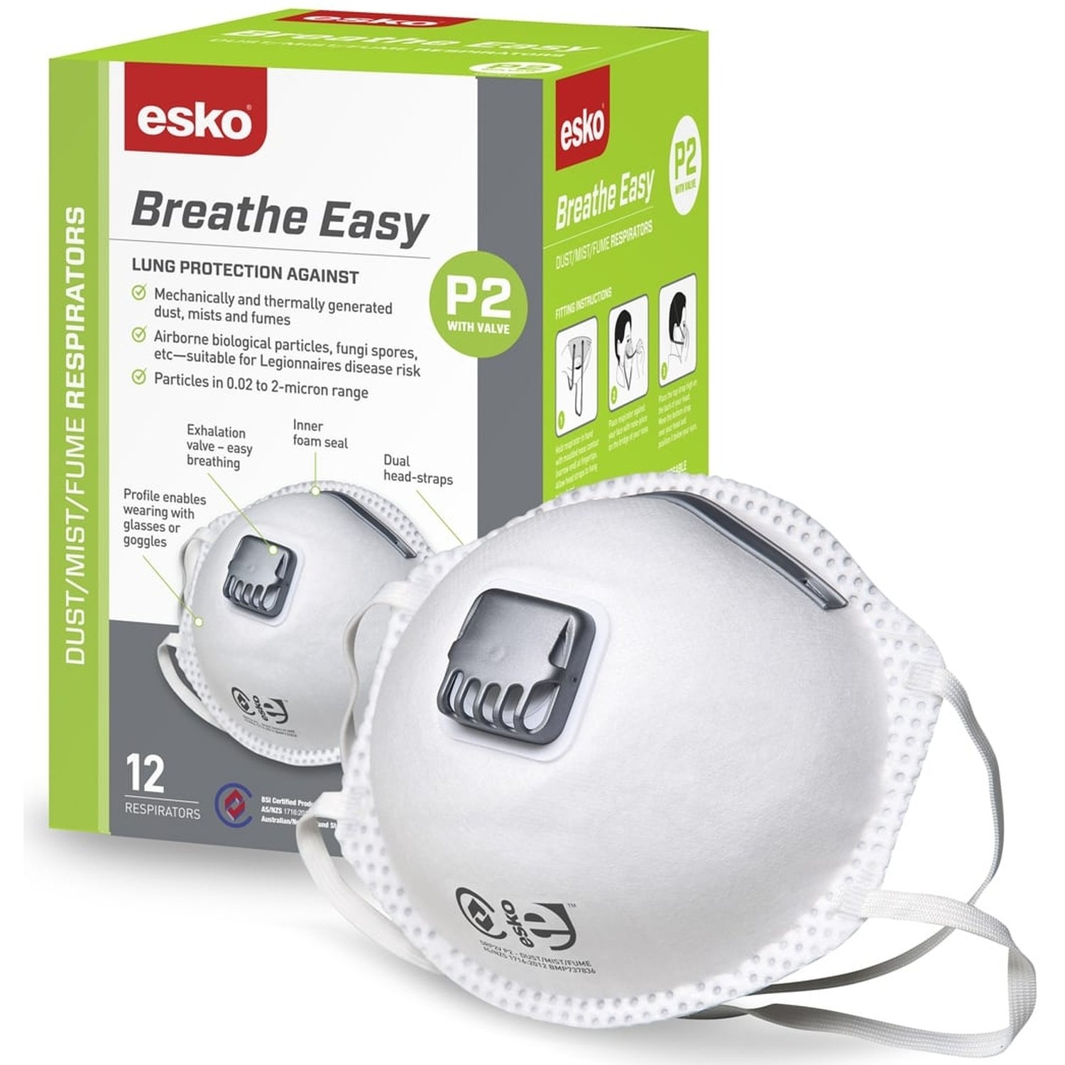 Breathe Easy Respirator P2 Valve Mask Box 12