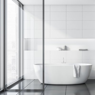 A Ceramic tile, white in color to suit Bathroom, Kitchen/Laundry