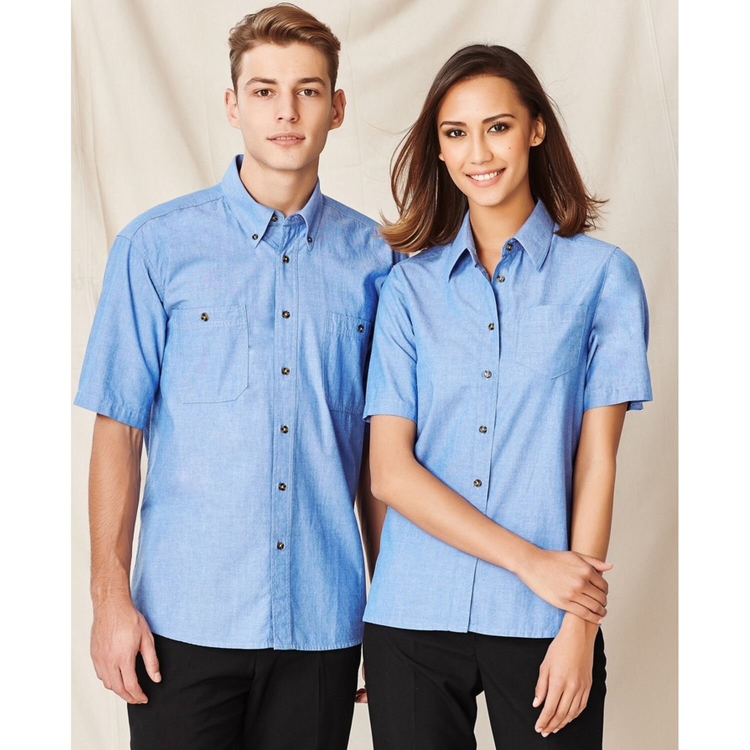 Mens Short Sleeve Chambray 100% Cotton Shirt