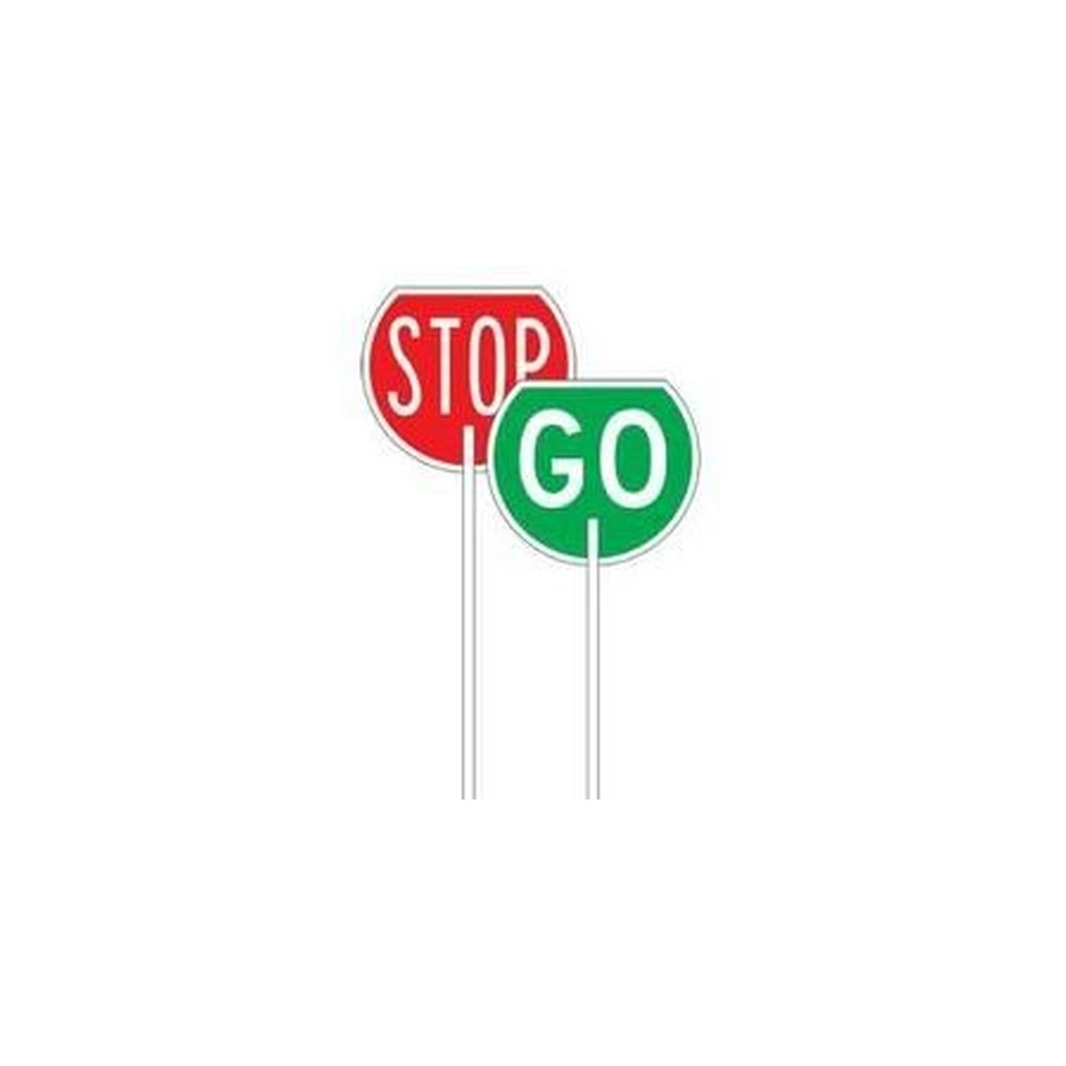 Stop/Go Red/Green Traffic Paddle 450mm Dia. C/W Long Aluminium Handle