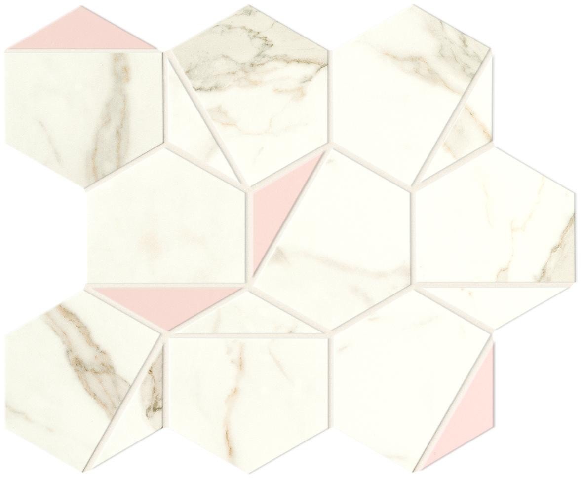 MarvelShine Calacatta Prestigio Rose Hex 25.1x29 Silk Bathroom Tiles