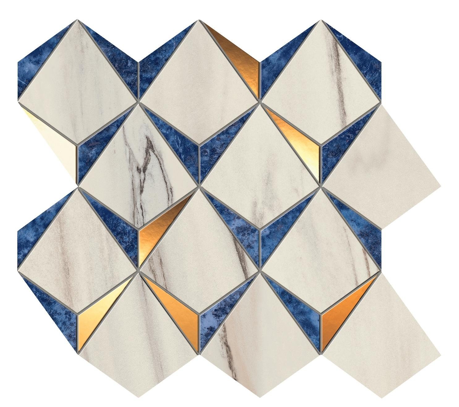 MarvelDream Bianco-Ultramarine Diamond Mosaic Bathroom Tiles