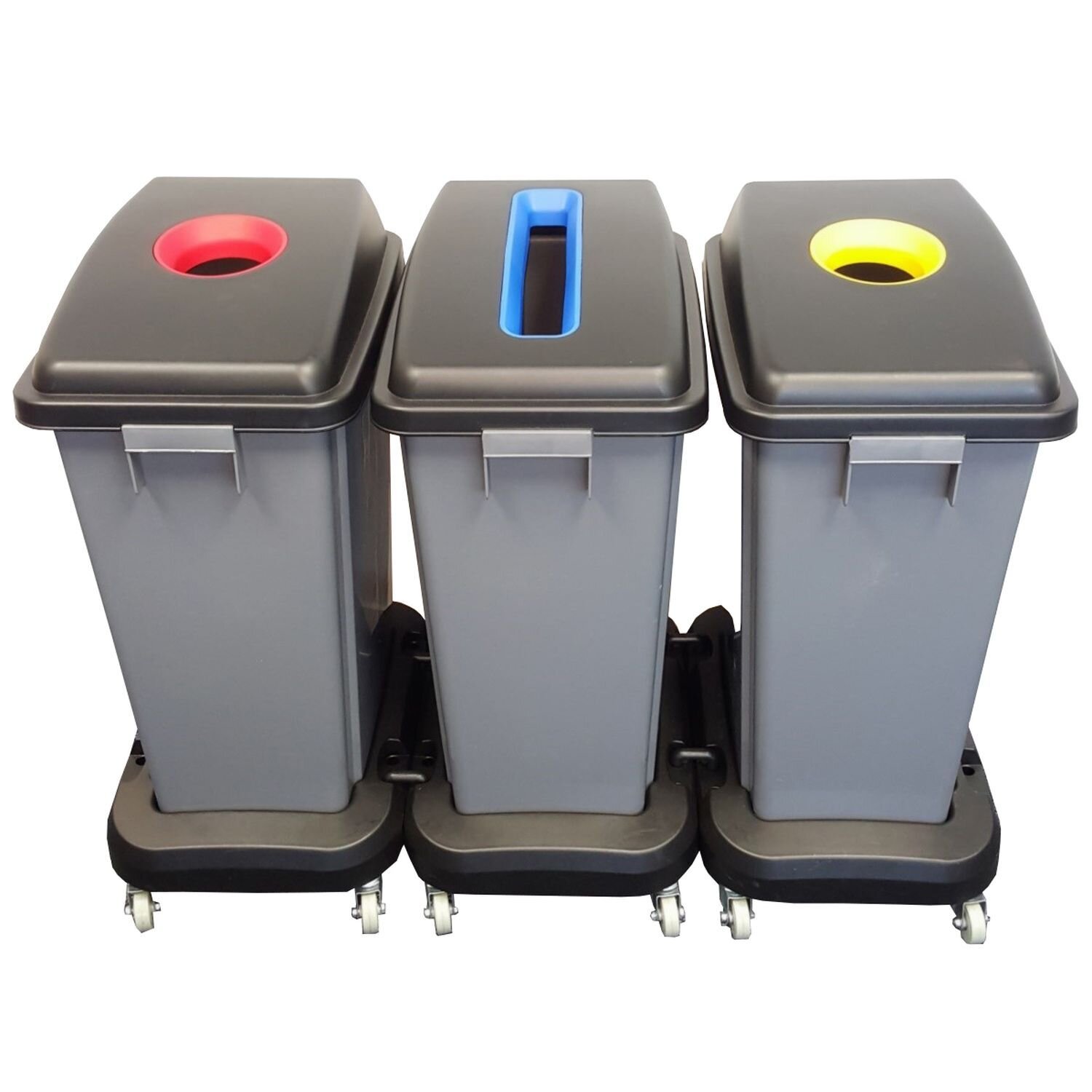 Recycle Bin Set 3 x 60L Bin with Coloured Lids