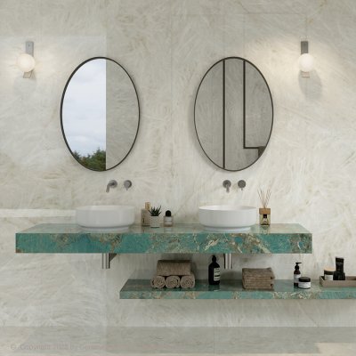 A marble tile, white in color to suit Bathroom, Living, Kitchen/Laundry, Splashbacks