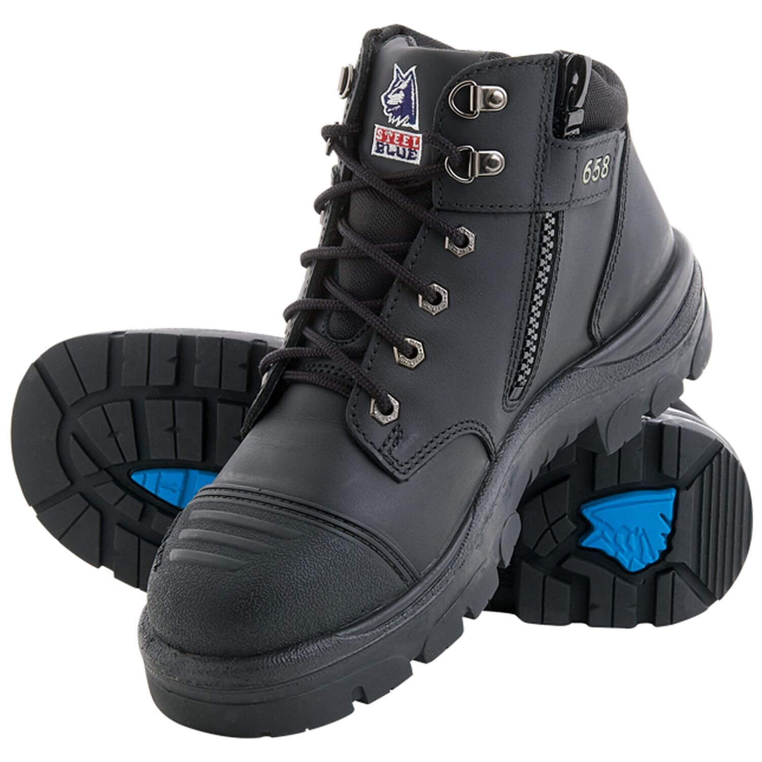 Steel Blue Parkes Lace Up/Zip Safety Boot with Bump Cap Black