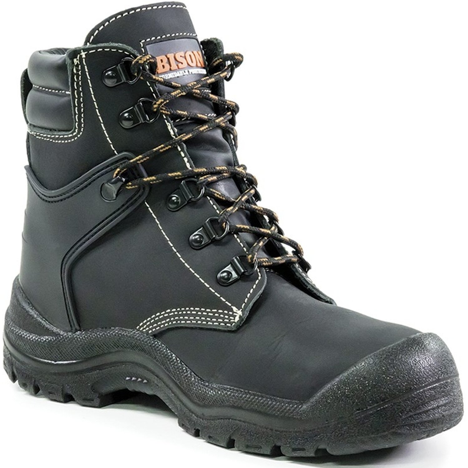 Bison Wolf Steel Toe Lace Up Safety Boot c/w Scuff Cap Black