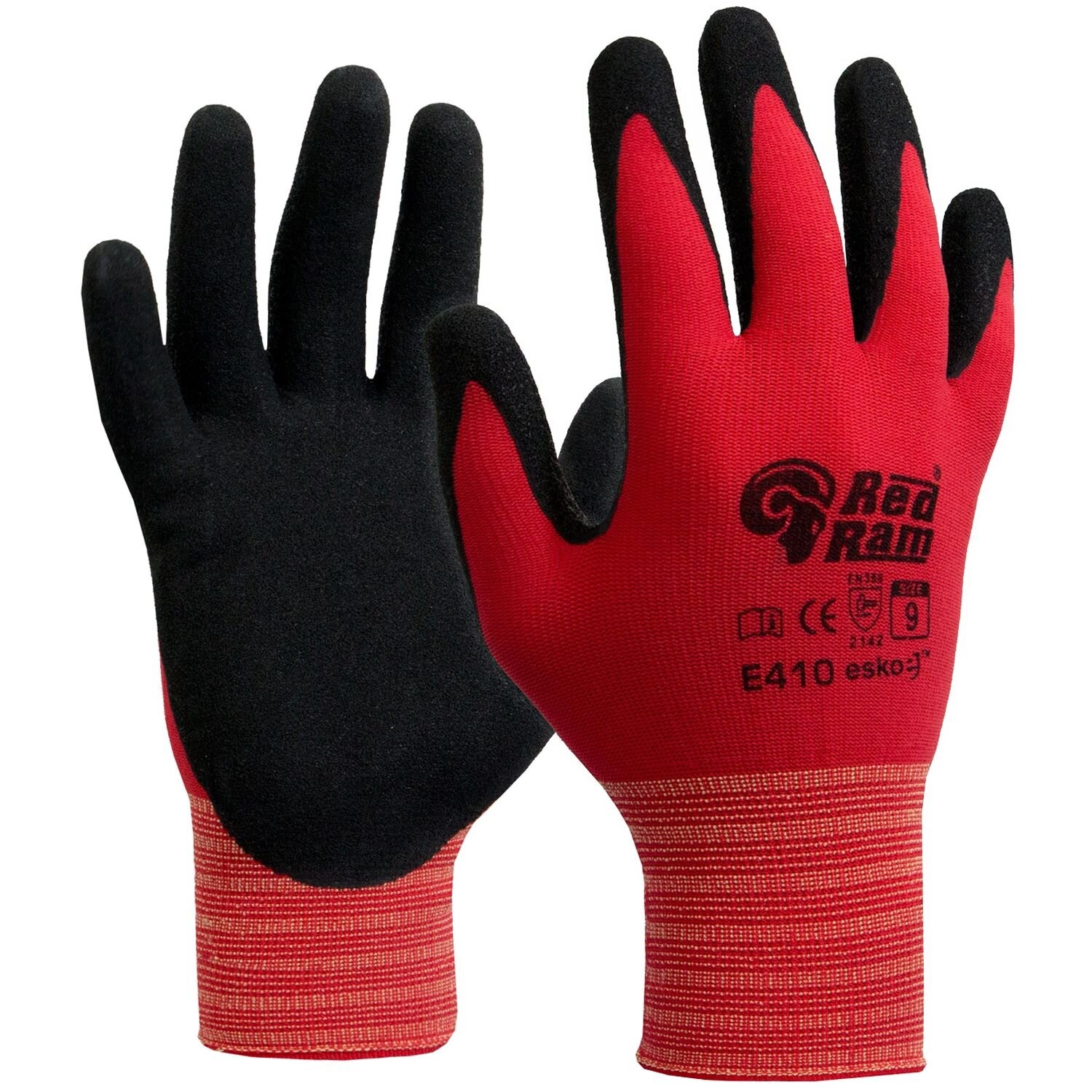 E410 Red Ram Sandy Latex Palm Coat Glove Red/Black
