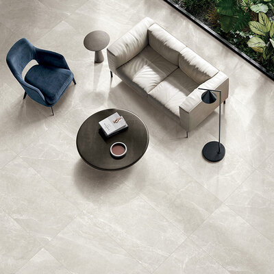 A living room scene, beautifully tiled with stunning white SurfactTec, Matt, Lappato tiles