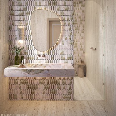 A marble tile, Mixed Colours in colour to suit Bathroom, Kitchen/Laundry, Living, Splashbacks, designed by Greg Natale.