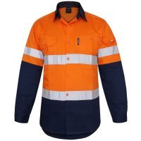 Mustang Wear Hi Vis Day/Night Long Sleeve Vented Lightweight Cotton Shirt 160gsm