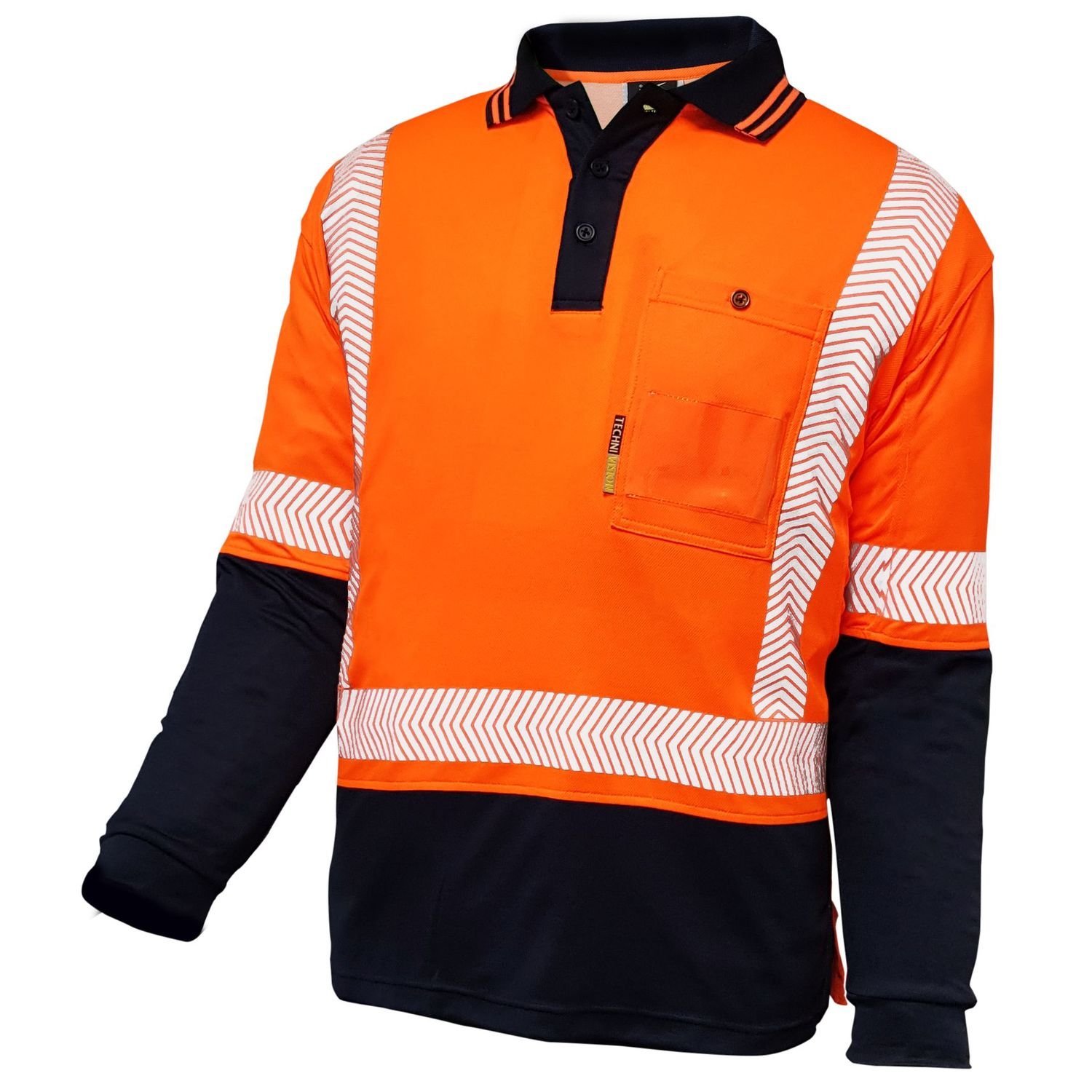 Mustang Wear Hi Vis Day/Night Cotton Back Segmented Long Sleeve Polo