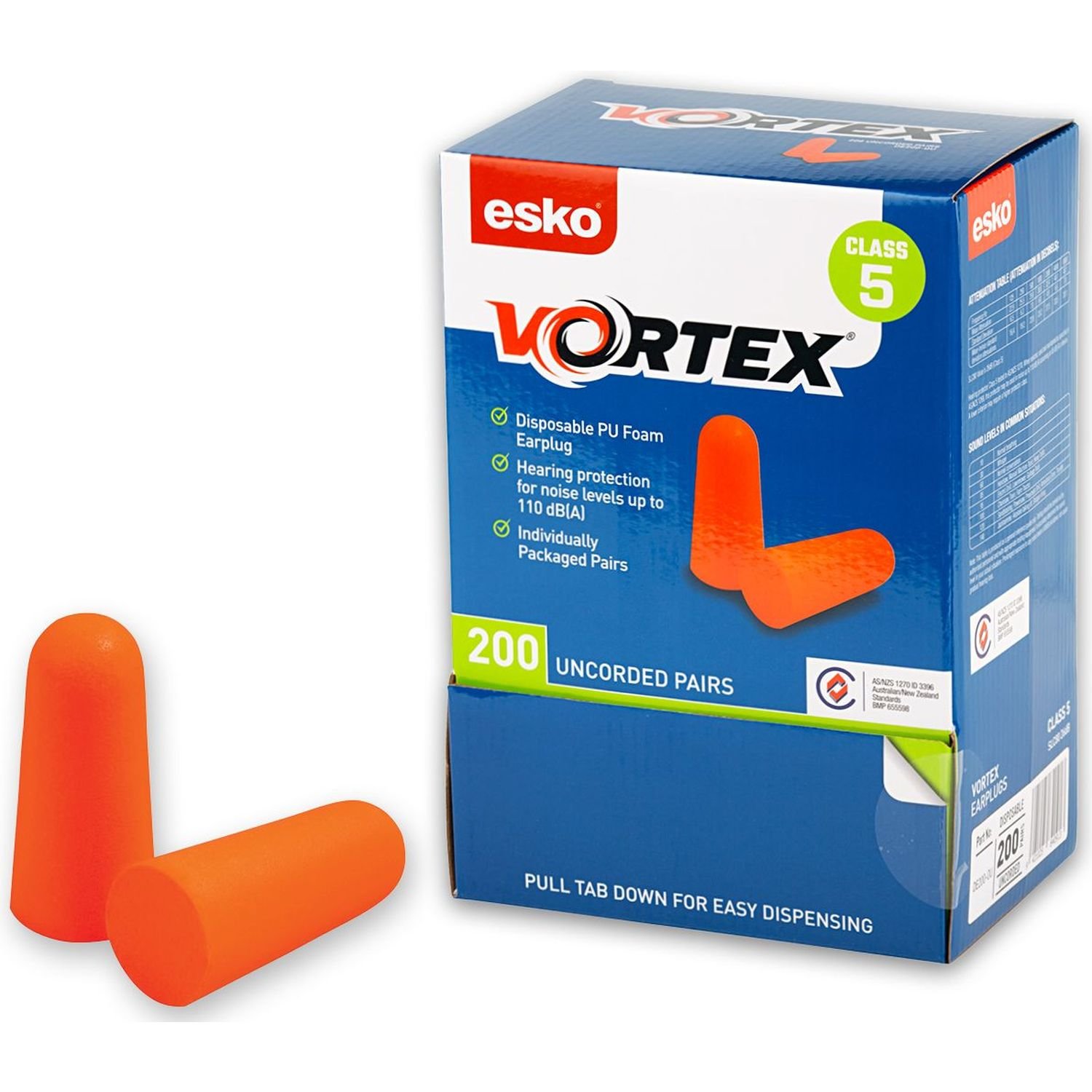 Esko Vortex Foam Earplug Box 200 Pairs