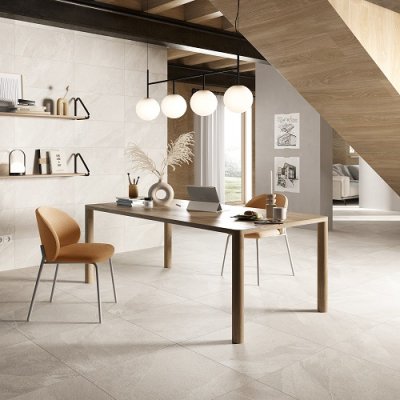 A stone tile, white in color to suit Bathroom, Living, Kitchen/Laundry