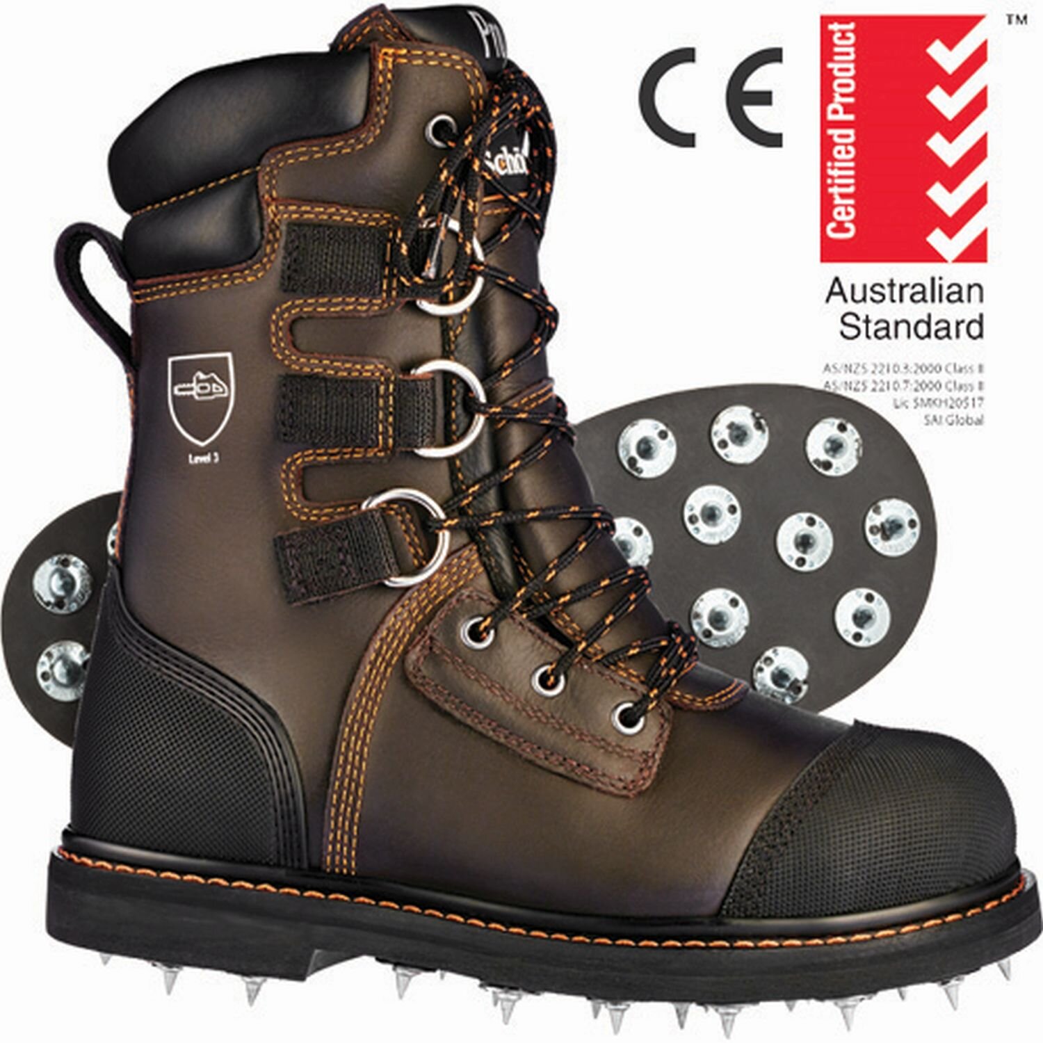 Skellerup Schoen 1100 Pro Level 3 Boot Spiked Sole Brown