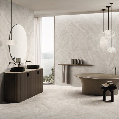 A stone tile, Beige in color to suit Bathroom, Kitchen/Laundry, Living, Splashbacks