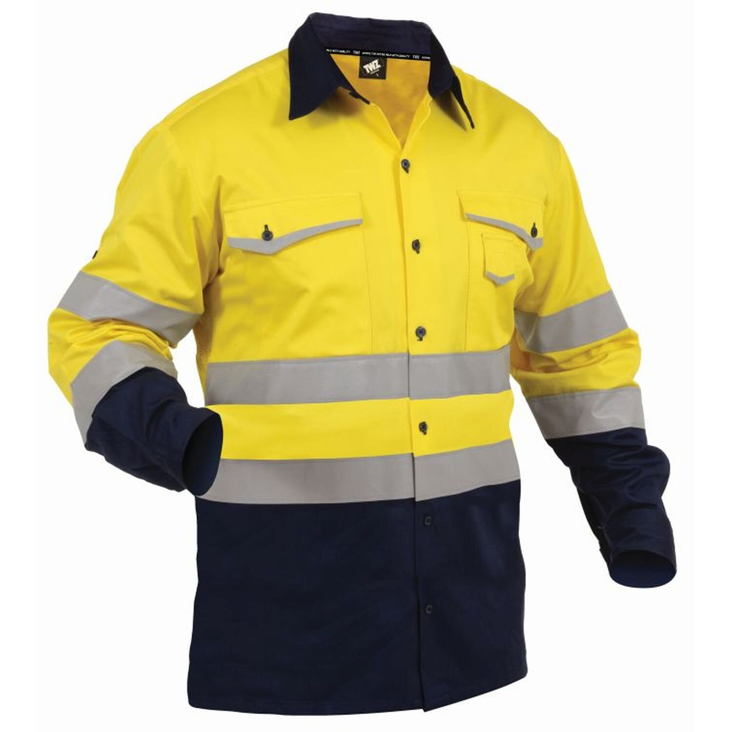 TWZ Hi Vis Day/Night Industrial Long Sleeve Vented Cotton Shirt 190gsm