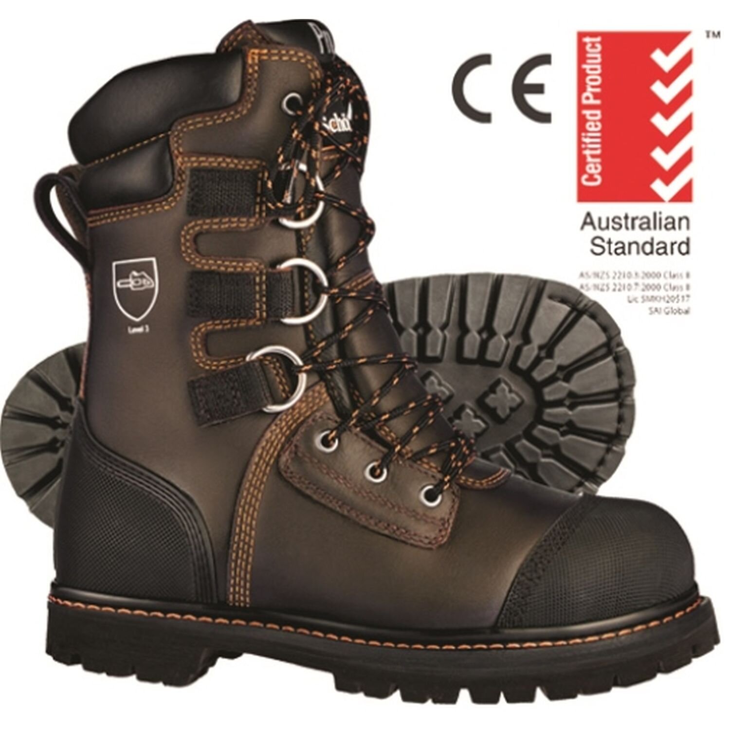 Skellerup Schoen 1100 Pro Level 3 Boot Plain Sole Brown