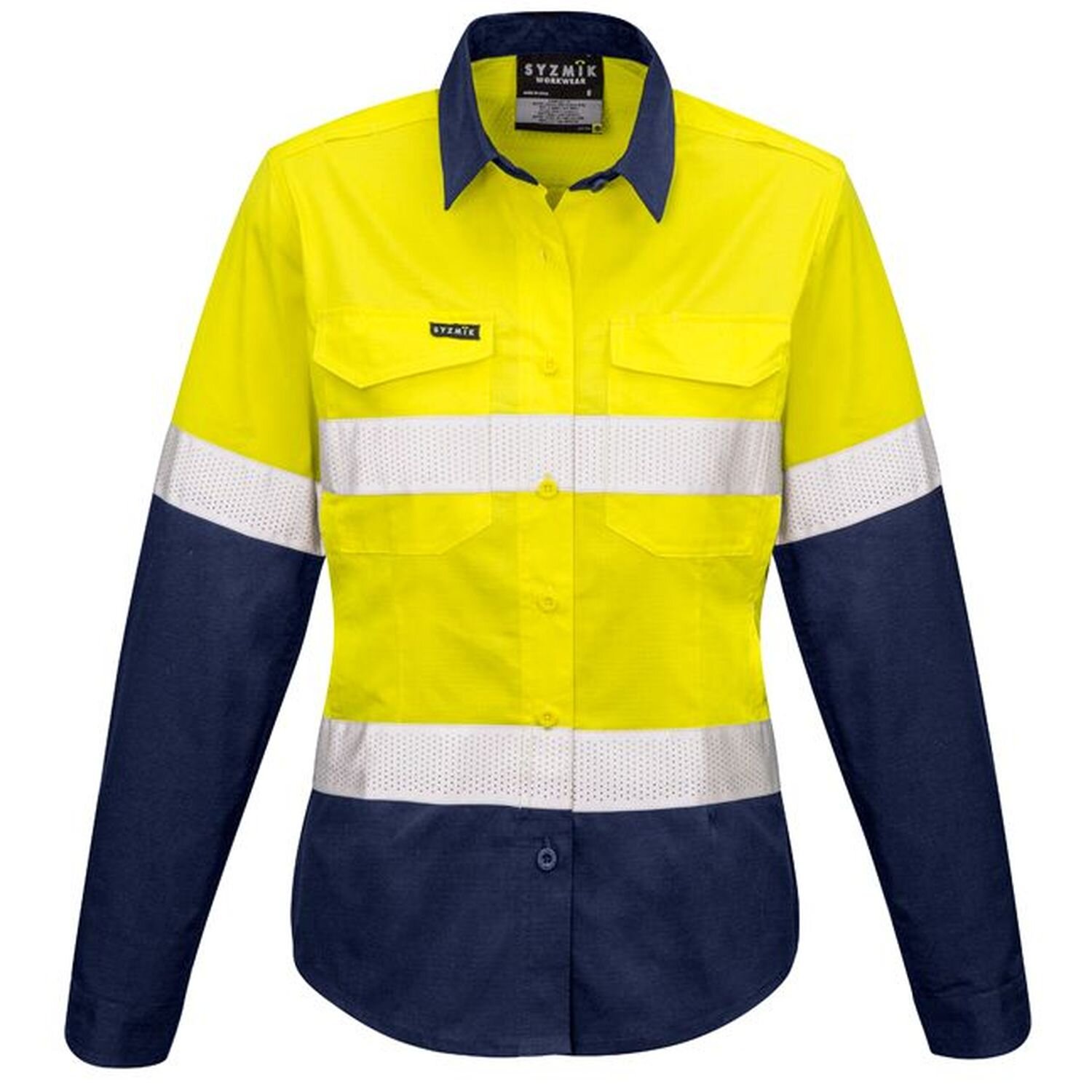 Syzmik Womens Ripstop Hi Vis Day/Night Cotton Shirt Hooped 145gsm