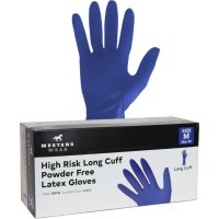 Mustang Wear High Risk Long Cuff Powder Free Latex Gloves Box 50