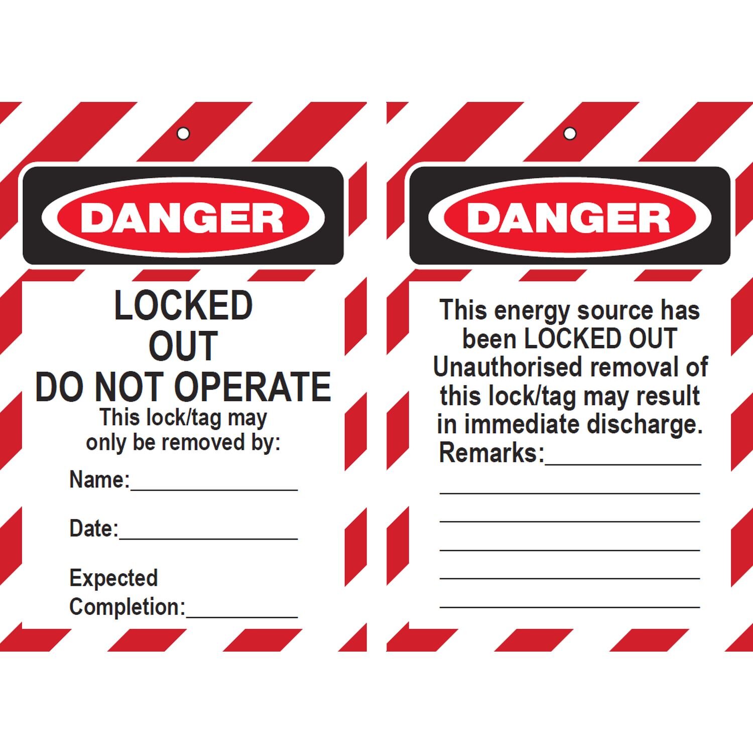 Lockout Tag (Thin) DANGER Do Not Operate 90x135mm Pkt 100