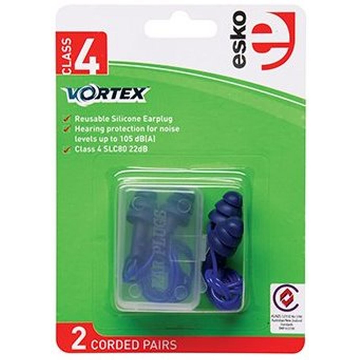 Esko Vortex Reusable Corded Earplug (2 Pair) In Case