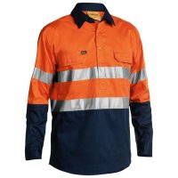 Bisley Hi Vis Day/Night (Hoop) Cool Long Sleeve Closed Front Shirt 155gsm