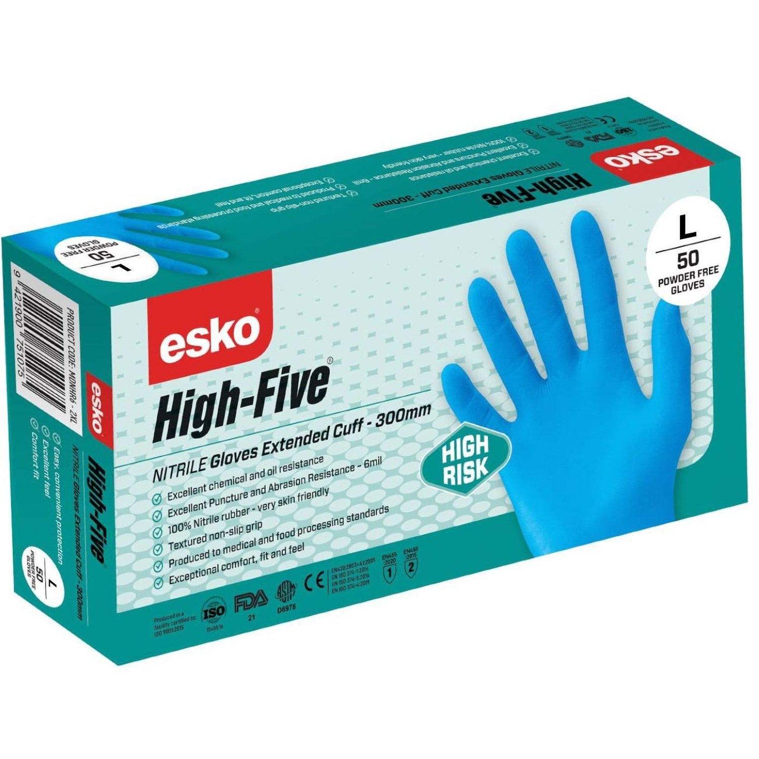 Esko High Five 6mil High Risk Extended Cuff Nitrile Glove Box 50