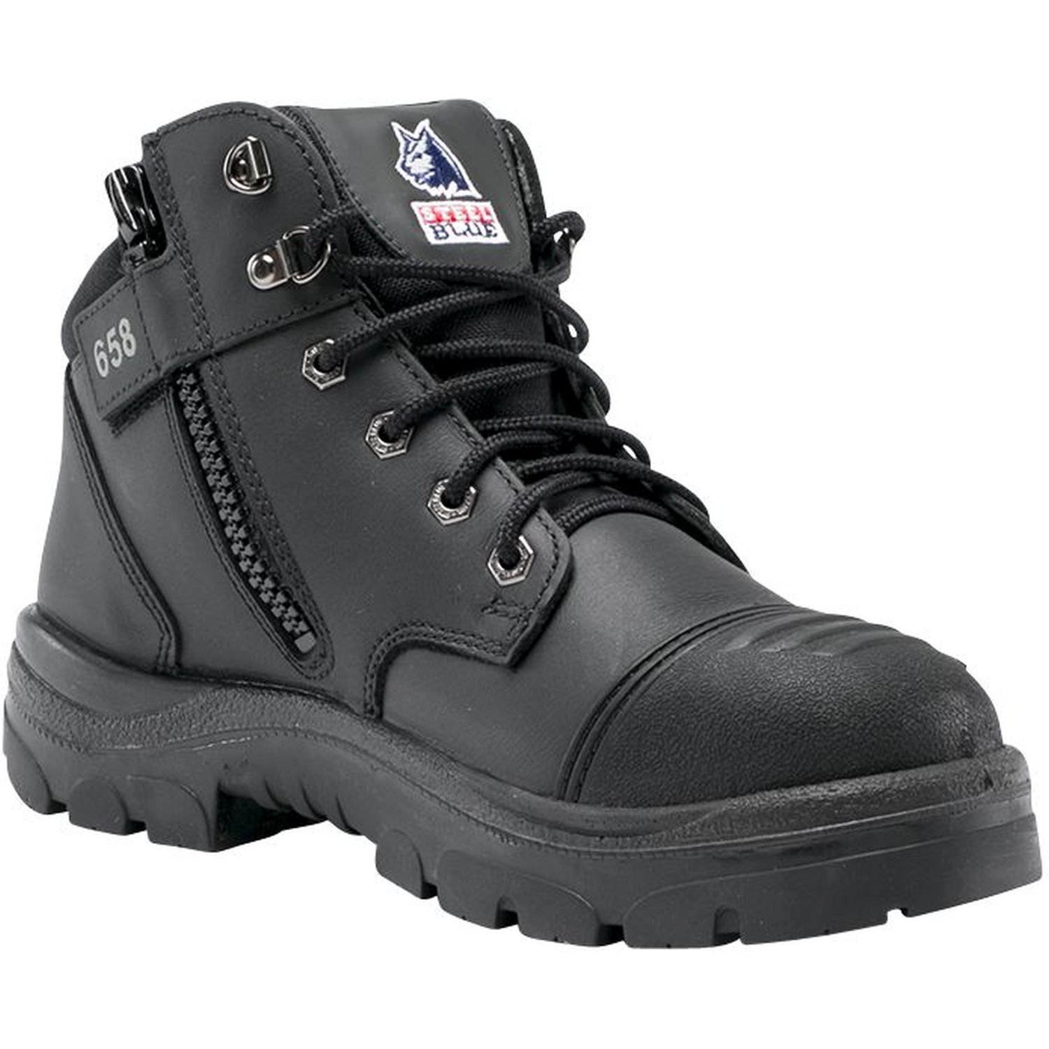 Steel Blue Parkes Lace Up/Zip Safety Boot with Bump Cap Black